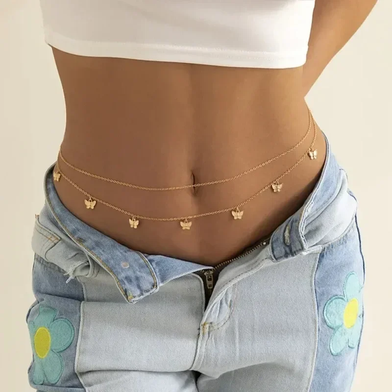 Body Jewelry Ends - Nowy urok Seksowny dwuwarstwowy łańcuszek motylkowy